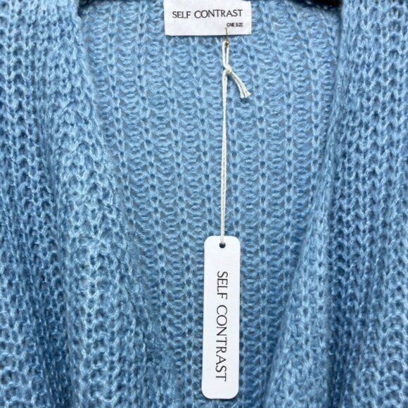 Anthropologie Self Contrast NWT One-Size Rib-Knit Belted Cardigan Sweater Blue - Picture 4 of 8